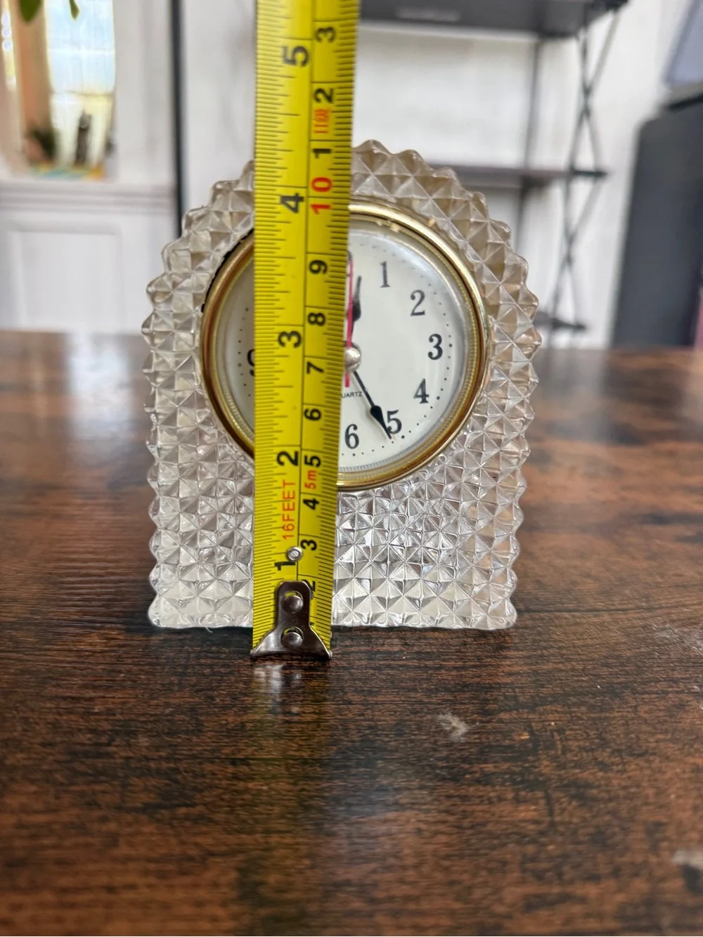 Crystal Table Clock with Gold Trim - Clear vintage